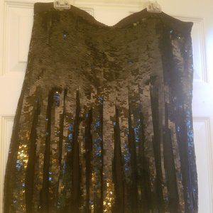 Black Sequin Pleated Mini Skirt